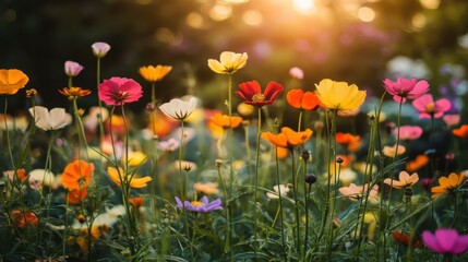 Obraz premium Vibrant Wildflowers in Bloom During Golden Hour