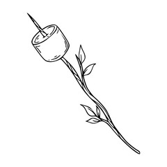 simple line art roasted marshmallow on a twig