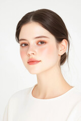 Obraz premium Elegant Young Woman with a Natural Beauty Look in a Minimalist Setting