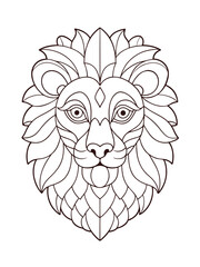 Lion’s Face with Intricate Patterns – Majestic Adult Coloring Page on White Background