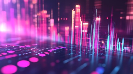 Fototapeta premium Abstract Digital Cityscape: Neon Lights and Data Streams