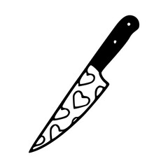 outline drawing of a knife with hearts motif