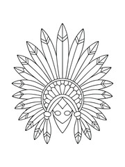 Native American Feather Headdress – Cultural Adult Coloring Page on White Background
