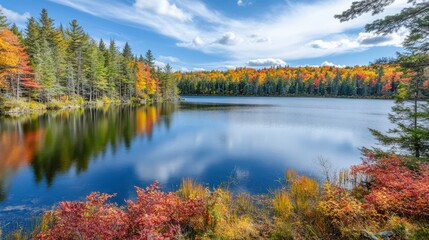 Fototapeta premium Autumn Reflections on Tranquil Water Surfaces