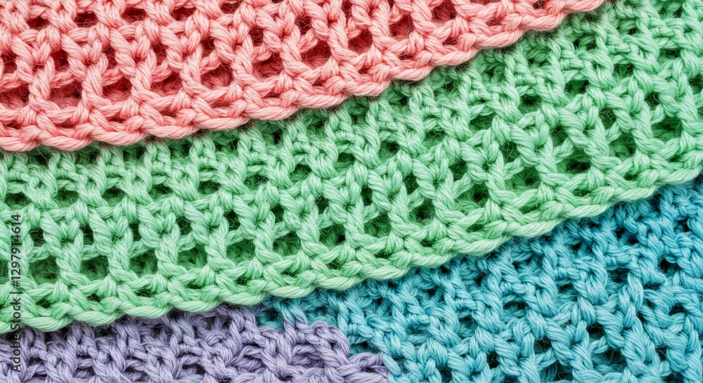Aufkleber knitted color texture: a close-up captures the intricate texture of a hand-knitted fabric in vibrant