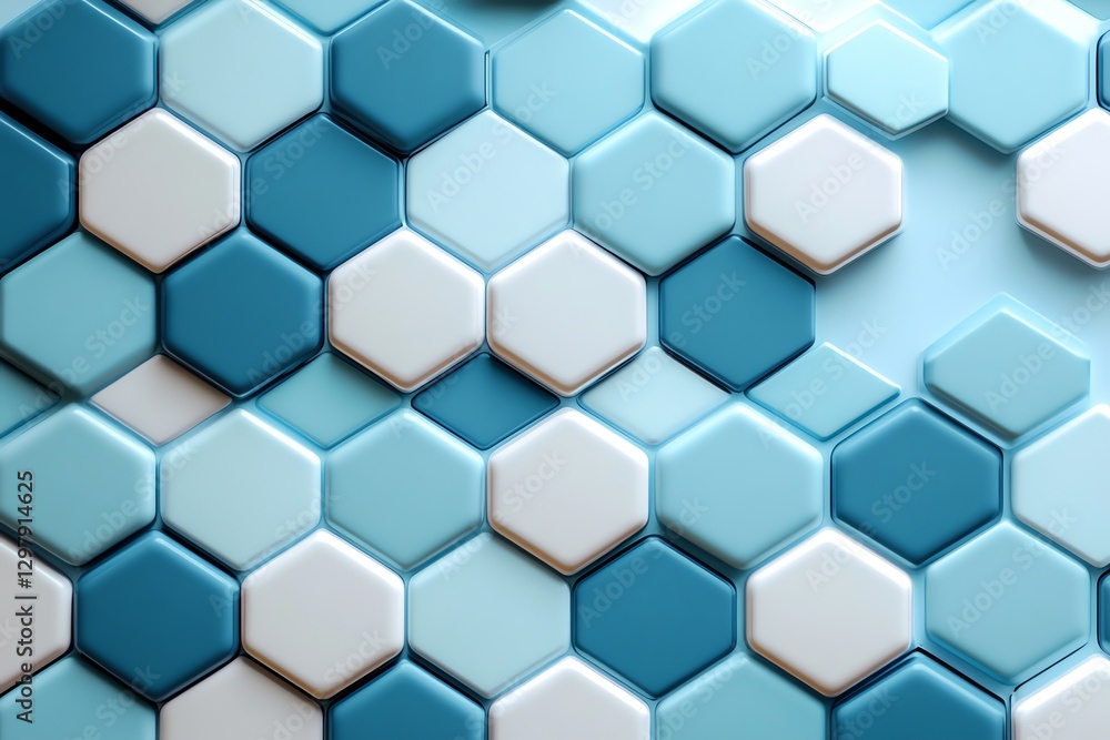 Aufkleber arrangement of blue toned hexagonal tiles creating geometric background pattern