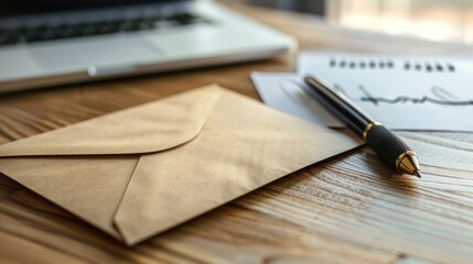Envelope on a wooden desk