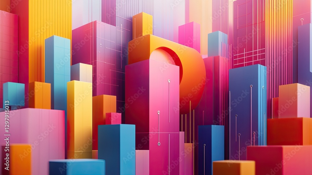 Poster a creative, abstract representation of data flow through a digital network using geometric shapes