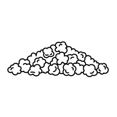 Popcorn Pile: A simple line art image of a delicious pile of fluffy popcorn kernels. Illustrating the classic movie snack.