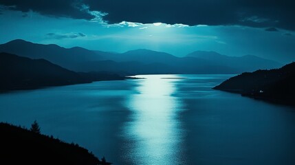 Fototapeta premium Calm Waters Reflecting Moonlight Over Serene Lakes