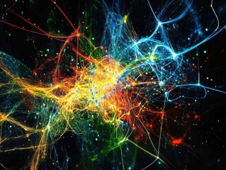 Colorful Abstract Neural Network or Energy Field on Black Background