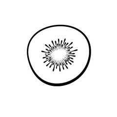 Kiwi Silhouette: A minimalist, stylized monochrome image of a sliced kiwi fruit, showcasing the starburst pattern of its seeds and the natural, elegant texture.