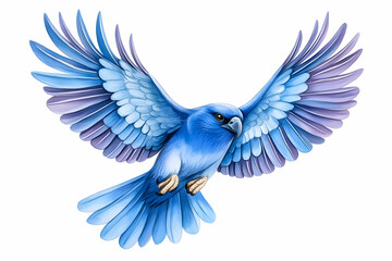 Obraz premium Blue Bird in Flight Against White Background