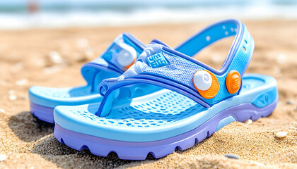 Obraz premium Childrens sandals on the beach