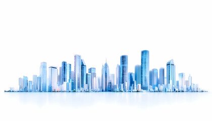 Cityscape skyline, modern architecture, horizontal panorama, graphic resource for presentation, possible use in business reports