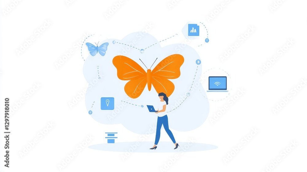 Aufkleber digital metamorphosis illustration presenting business evolution and data transfer for software deve