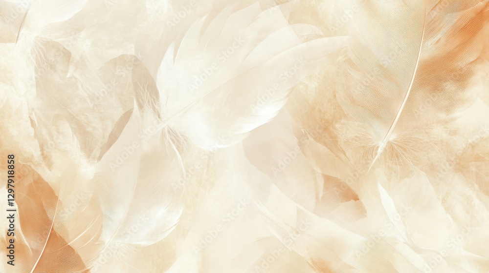 Aufkleber feathers background with beige colors blend and aesthetic soft style. fragile and sensitive elements