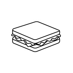 Sandwich Outline: A simple and clear black and white outline illustration of a classic sandwich, perfect for culinary themes.