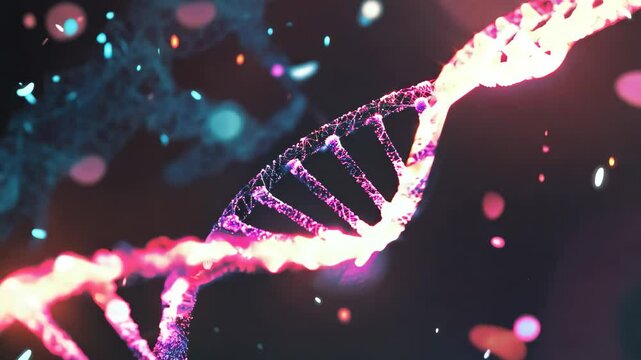 Exploring the interplay of DNA structure and digital data processing in scientific research, dna strand over scope scanning and data processing - Powered by Adobe
