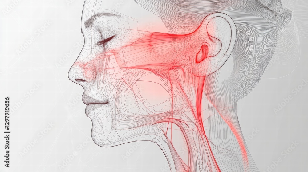 Aufkleber intricate illustration of human facial anatomy highlighting nerve pathways and structures in a side 