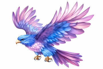 Obraz premium Colorful stylized bird in flight against white background. Possible use digital art, fantasy, illustration