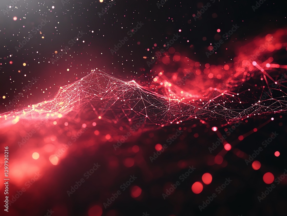 Aufkleber abstract glowing network connecting dots in red tones for technology