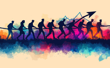 Employee Skills Performance Concept: Vector Cartoon Illustration of Diverse Team Boosting Performance Mete