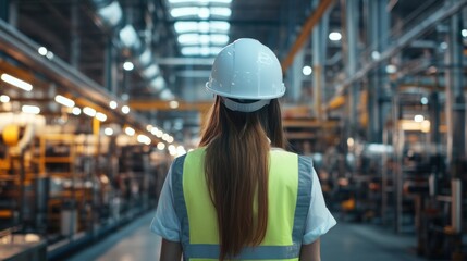 A woman technician wearing a yellow vest