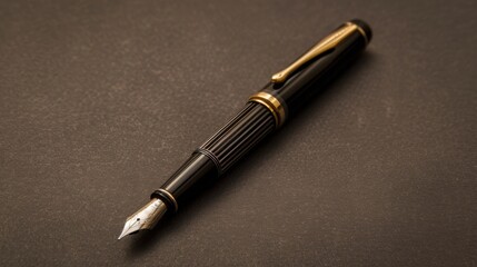 Dark and Moody Classic Black Fountain Pen with Gold Trim and Silver Nib