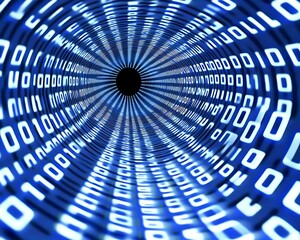 Data tunnel. Binary code stream. Tech background