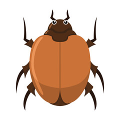 Brown beetle stylized vector illustration with dark legs and horns, isolated on a white background. Ideal for educational, agricultural, or entomology-themed materials and designs.