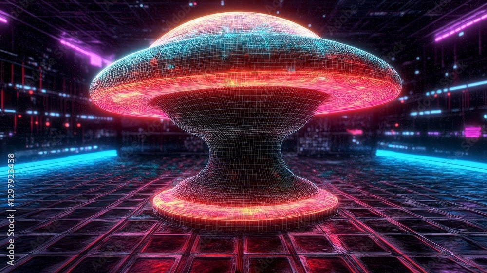 Poster futuristic data sphere visual digital reality in cyberpunk style design represents abstract advanced