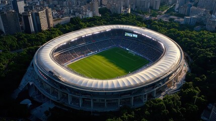 Exciting football match at iconic stadium urban location aerial view vibrant atmosphere sports event