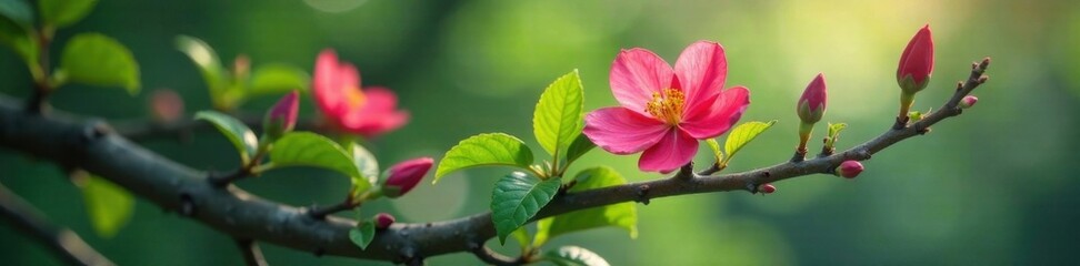 Obraz premium A tree with a vibrant flower blooming on its branch, foliage, botanical garden, blossom