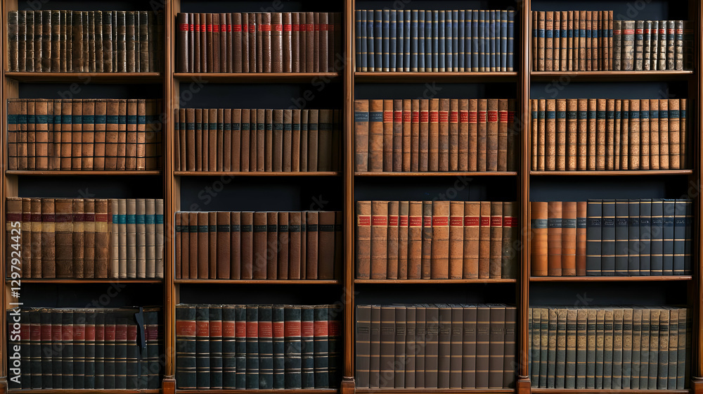 Poster full bookshelf displayed with rows of old vintage books in a wooden frame