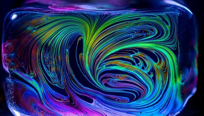 Fototapeta premium Close-up UV soap film: electric neon swirls, vibrant colors. Abstract, futuristic texture.