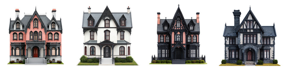 Obraz premium Magnificent Victorian Gothic Style Historic Houses and Mansions with Ornate Architectural Designs These grand lavish and captivating buildings showcase the intricate detailed