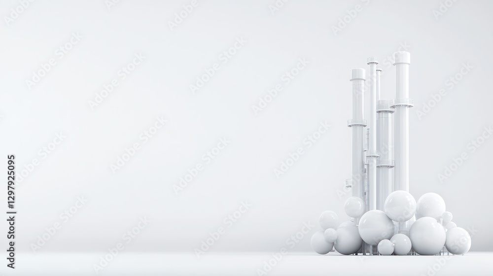 Poster abstract pipes and spheres composition: an intriguing abstract composition featuring a cluster of in