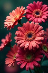 Vibrant gerbera daisies in full bloom with water droplets, bloom, background, daisies © Pimchada