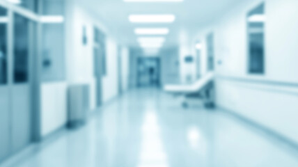 Bright, empty defocused hospital corridor background with copy space. AI Generated Images
