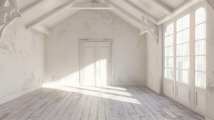 Fototapeta premium White Room Interior Design with Sunlight Shining Through Window
