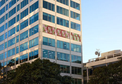 Real Estate Advertisement on Office Skyscraper in Barcelona