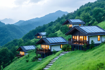 Obraz premium Mountainside Eco-lodges at Dusk