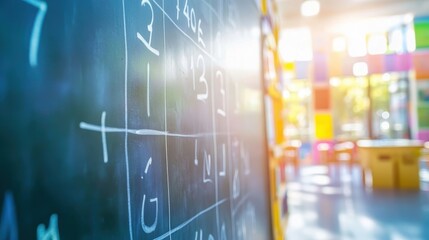 Fototapeta premium Classroom Chalkboard with Mathematical Equations in Bright Environment