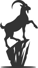 Goat balancing on a single rock with one hoof animal vector silhouette