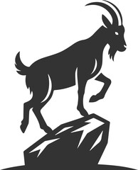 Goat balancing on a single rock with one hoof animal vector silhouette