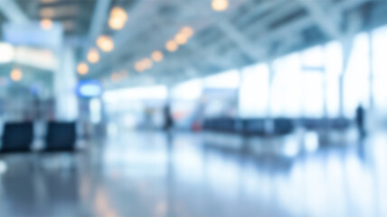 Fototapeta premium Blur airport hall big termial interior area for arrival travel passenger. AI Generated Images