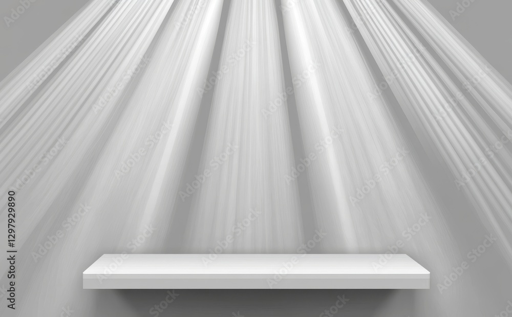 Poster a light gray wall serves as the backdrop for a white empty shelf, creating a universal minimalist se