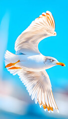 Obraz premium Seagull in flight against a clear sky
