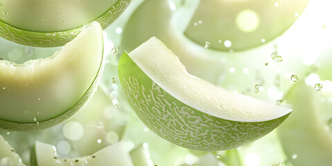 Refreshing and Sweet Green Melon Slices with Crisp Texture and Vibrant Color in a Beautifully Lit Natural Setting

